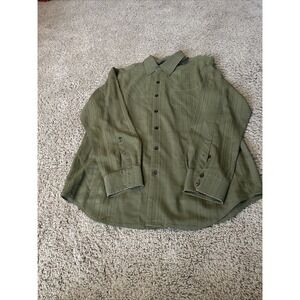 Tommy Bahama Mens Silk Camp Shirt Olive Green Long Sleeve Jacquard Pattern Sz M